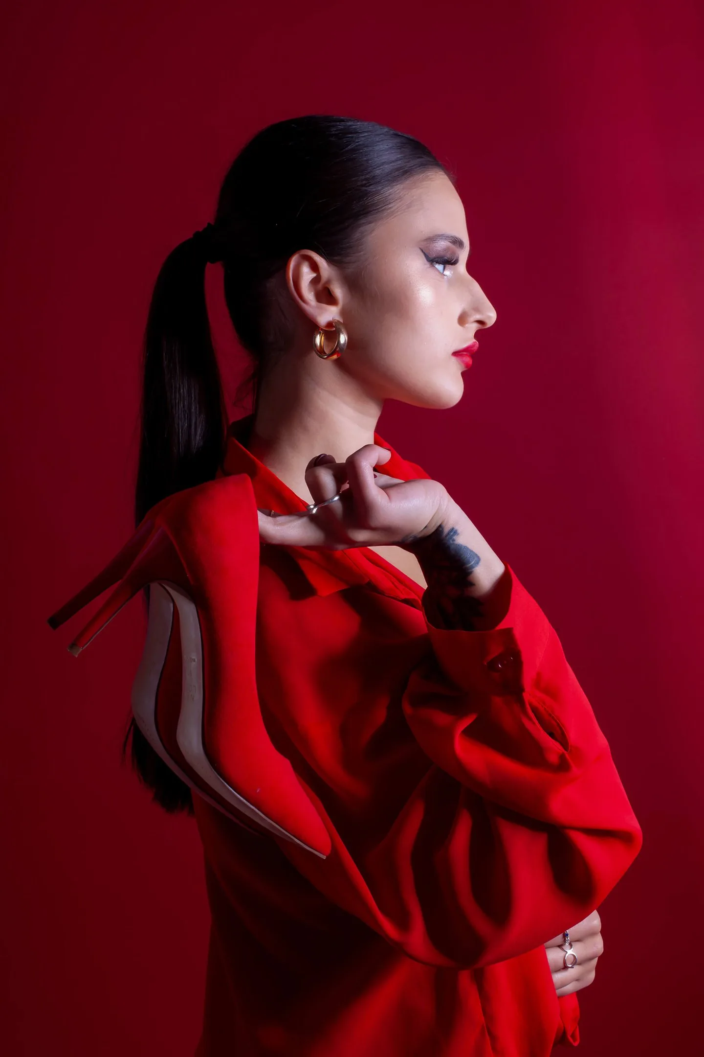 Elegant studio portrait in red, Aberdeen