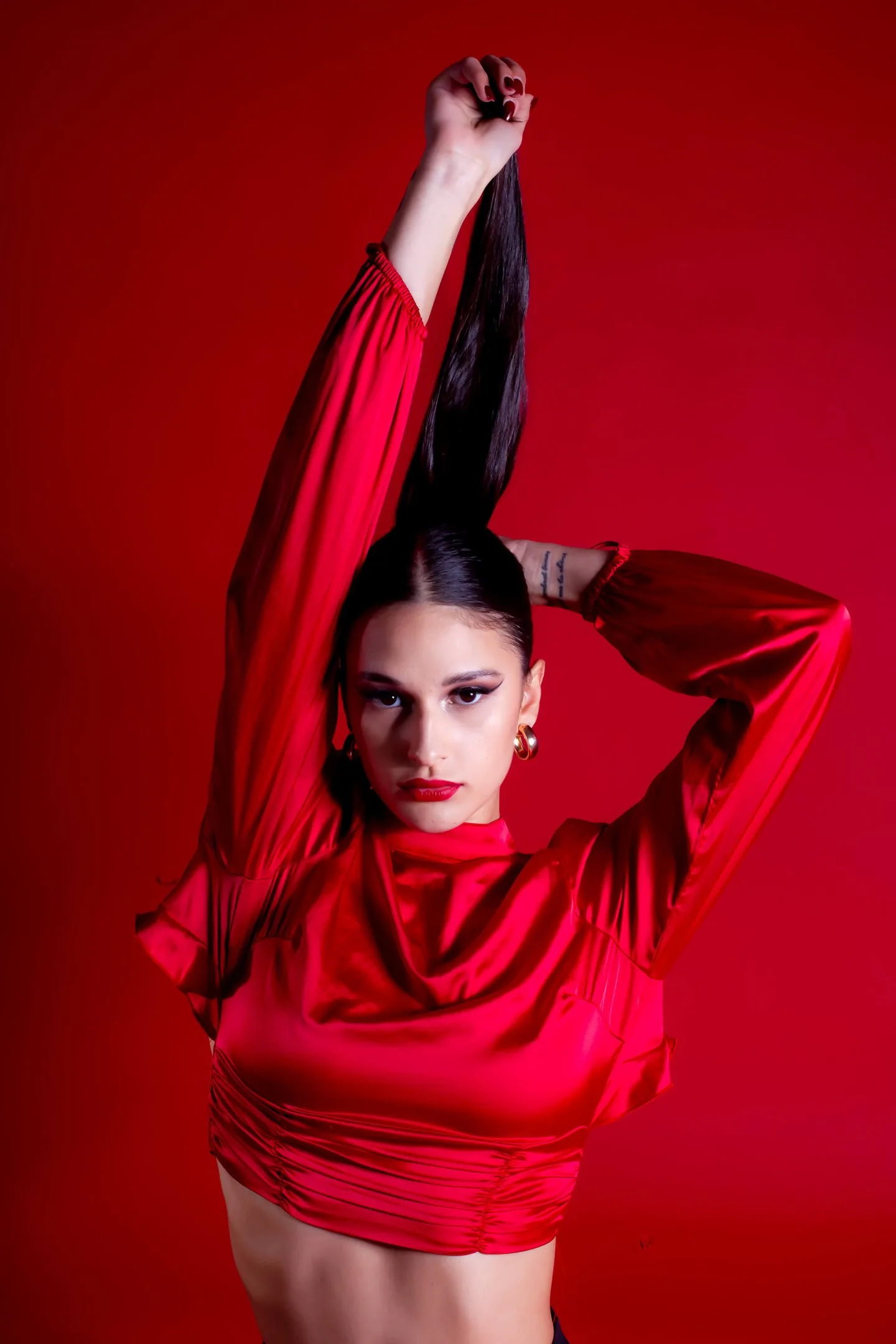 Woman portrait in red styling, Aberdeen